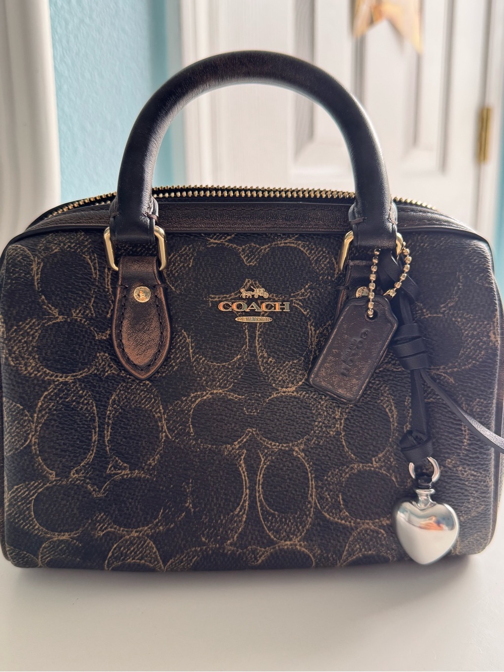 Coach Brown Signature Small Satchel with Gold Hardware